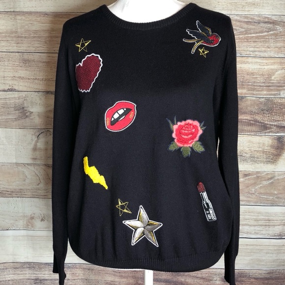 torrid Sweaters - Torrid Black Long Sleeve Patch Sweater Size 2